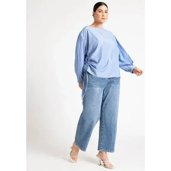 Eloquii Tie Detail Blouse size 18 Boat Neck Long sleeve Ruched Relaxed Minimal - Picture 9 of 14